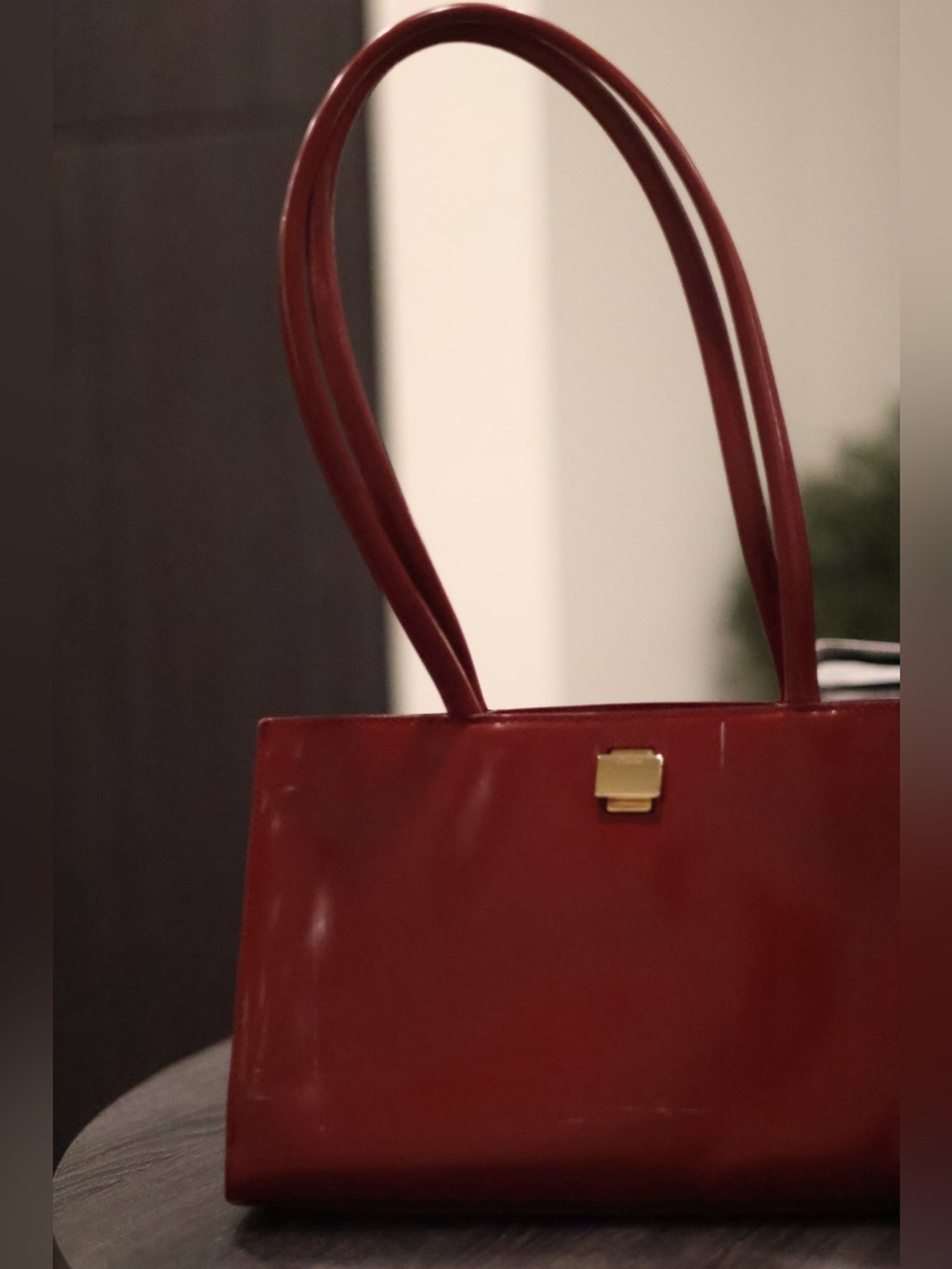 Furla Vintage Burgundy Patent Leather Shoulder Bag